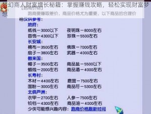 梦幻商人财富增长秘籍：掌握赚钱攻略，轻松实现财富梦想