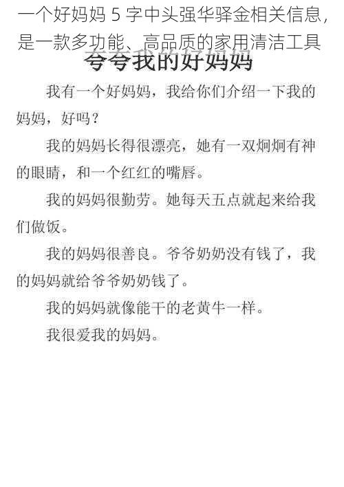 一个好妈妈 5 字中头强华驿金相关信息，是一款多功能、高品质的家用清洁工具