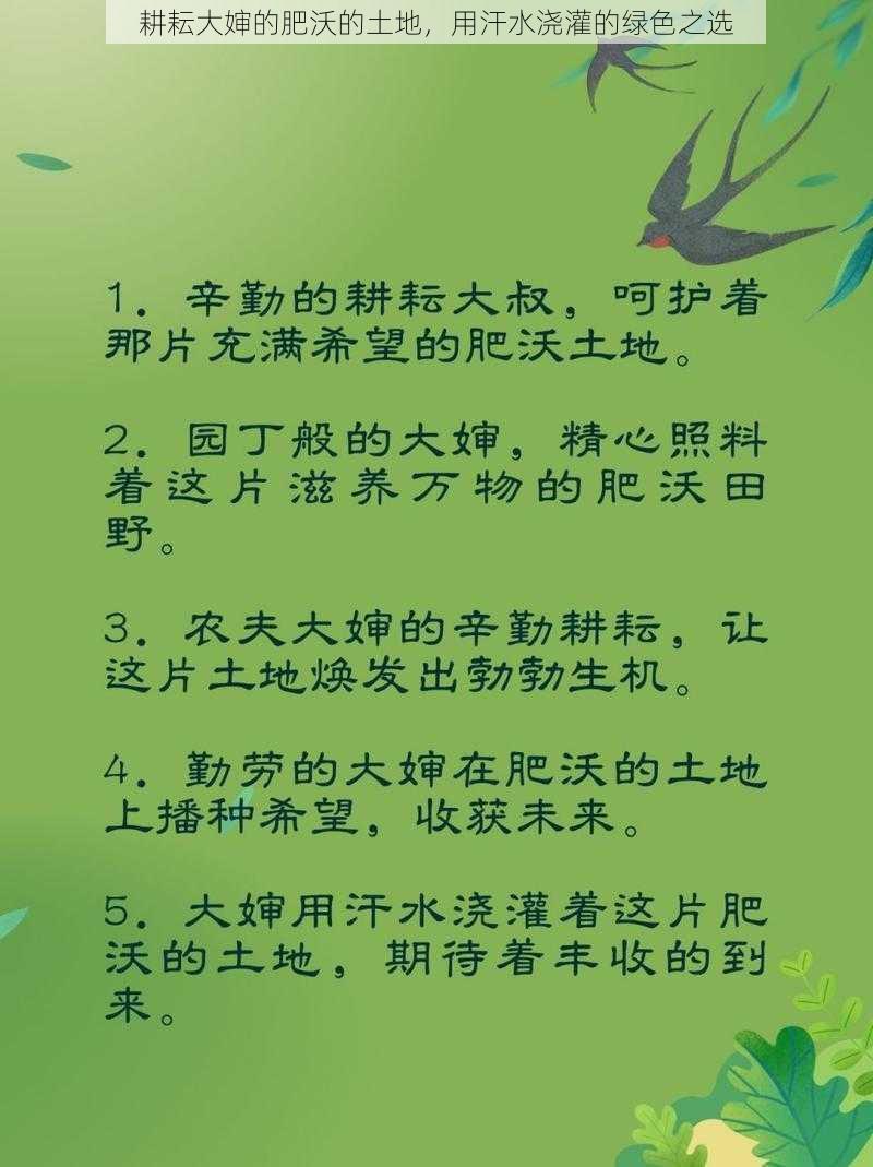 耕耘大婶的肥沃的土地，用汗水浇灌的绿色之选