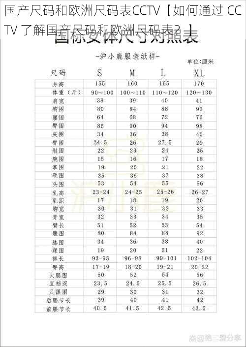 国产尺码和欧洲尺码表CCTV【如何通过 CCTV 了解国产尺码和欧洲尺码表？】