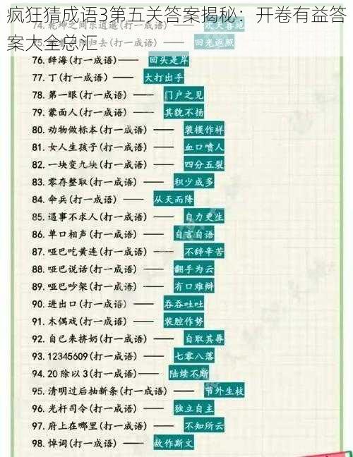 疯狂猜成语3第五关答案揭秘：开卷有益答案大全总汇