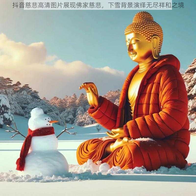 抖音慈悲高清图片展现佛家慈悲，下雪背景演绎无尽祥和之境