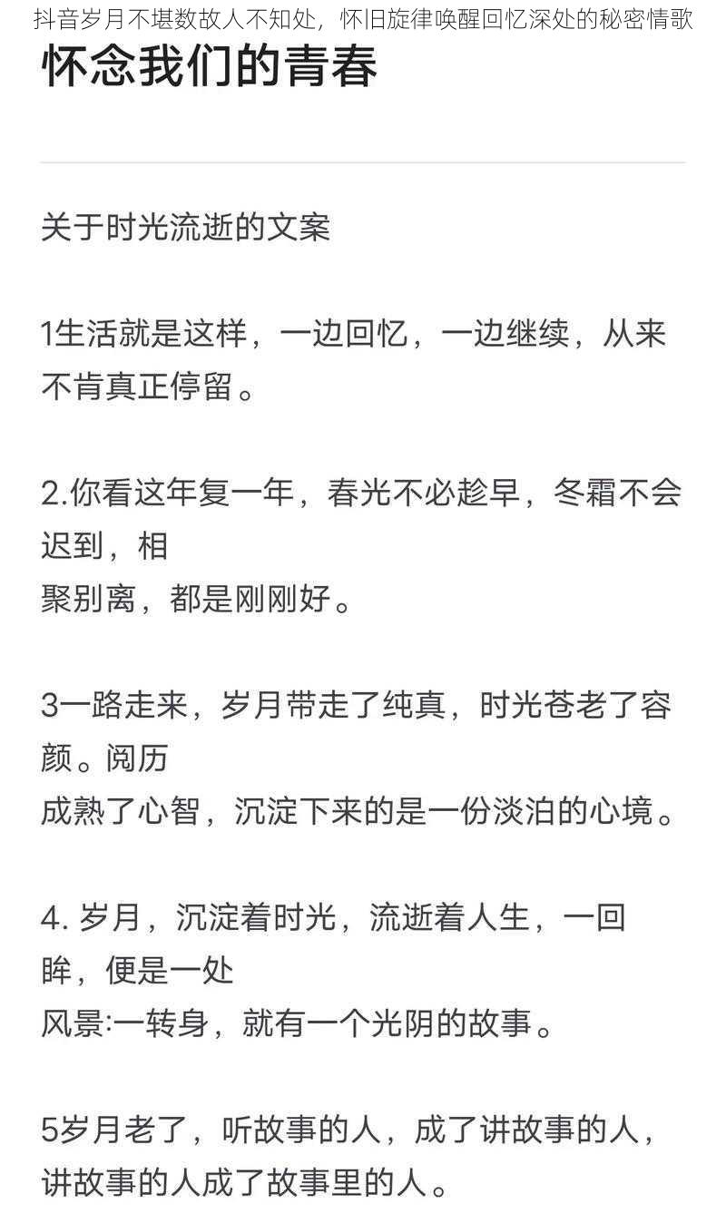 抖音岁月不堪数故人不知处，怀旧旋律唤醒回忆深处的秘密情歌