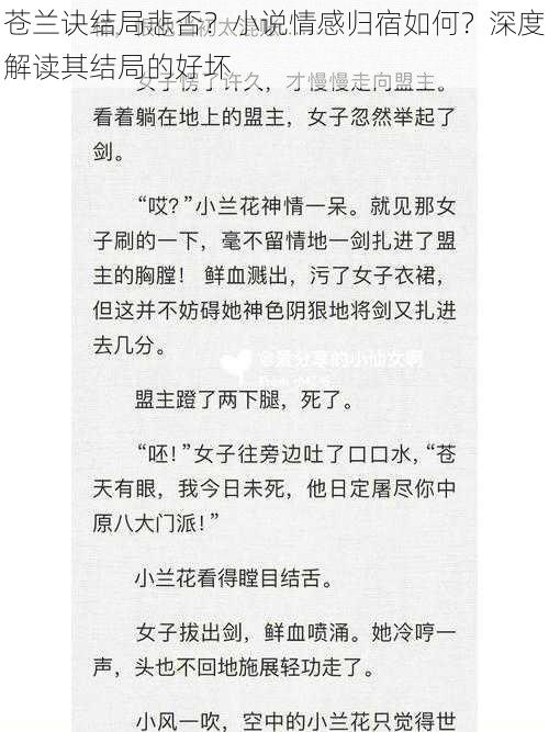 苍兰诀结局悲否？小说情感归宿如何？深度解读其结局的好坏