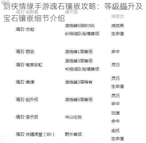 剑侠情缘手游魂石镶嵌攻略：等级提升及宝石镶嵌细节介绍