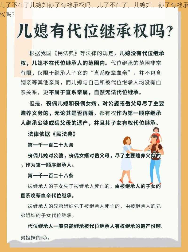 儿子不在了儿媳妇孙子有继承权吗、儿子不在了，儿媳妇、孙子有继承权吗？