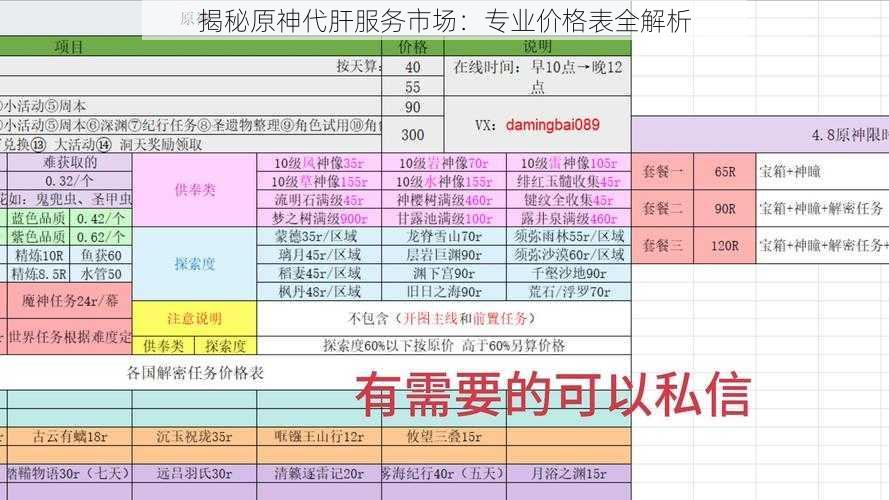 揭秘原神代肝服务市场：专业价格表全解析